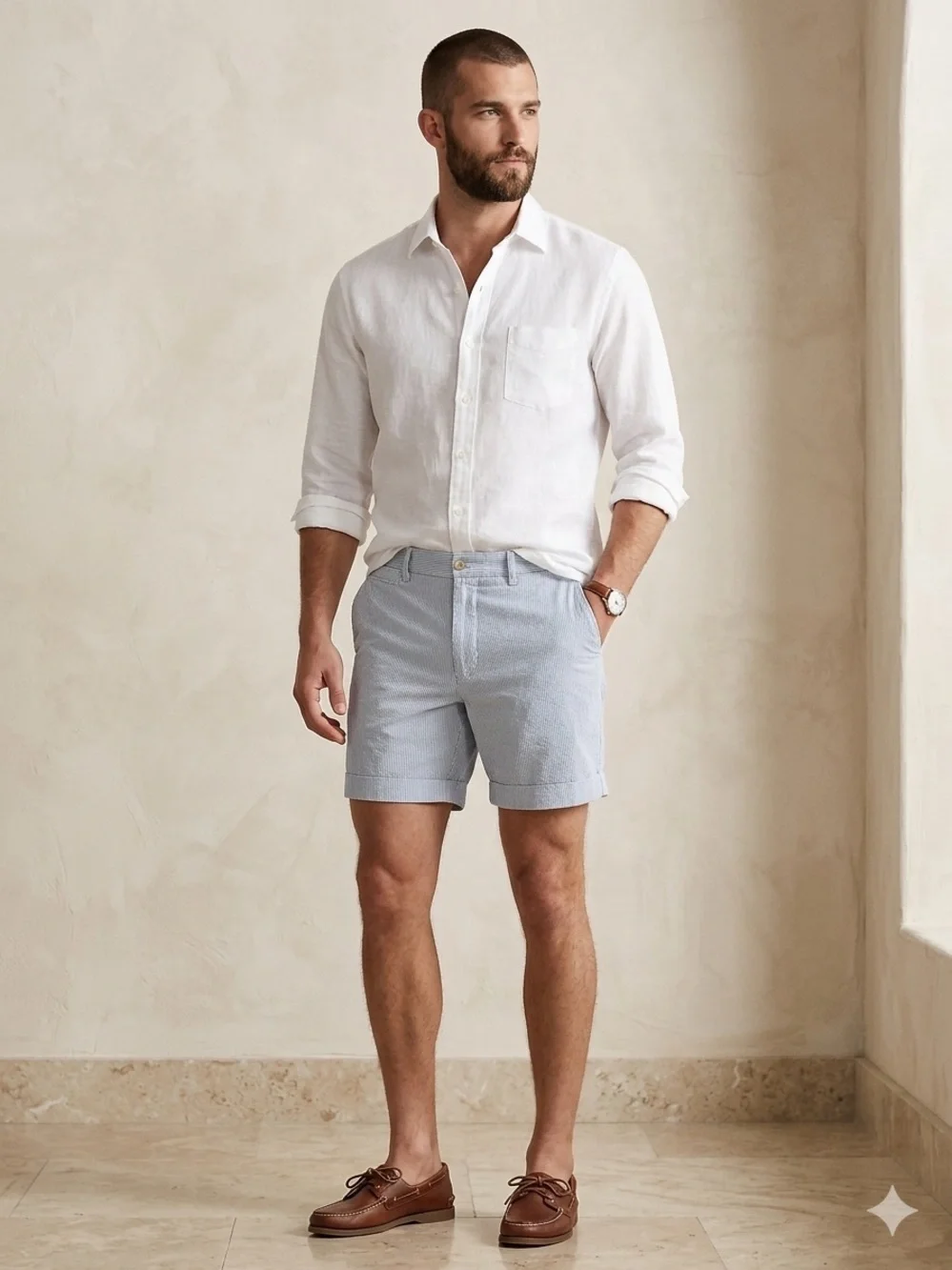 Men's Light Blue Seersucker Shorts